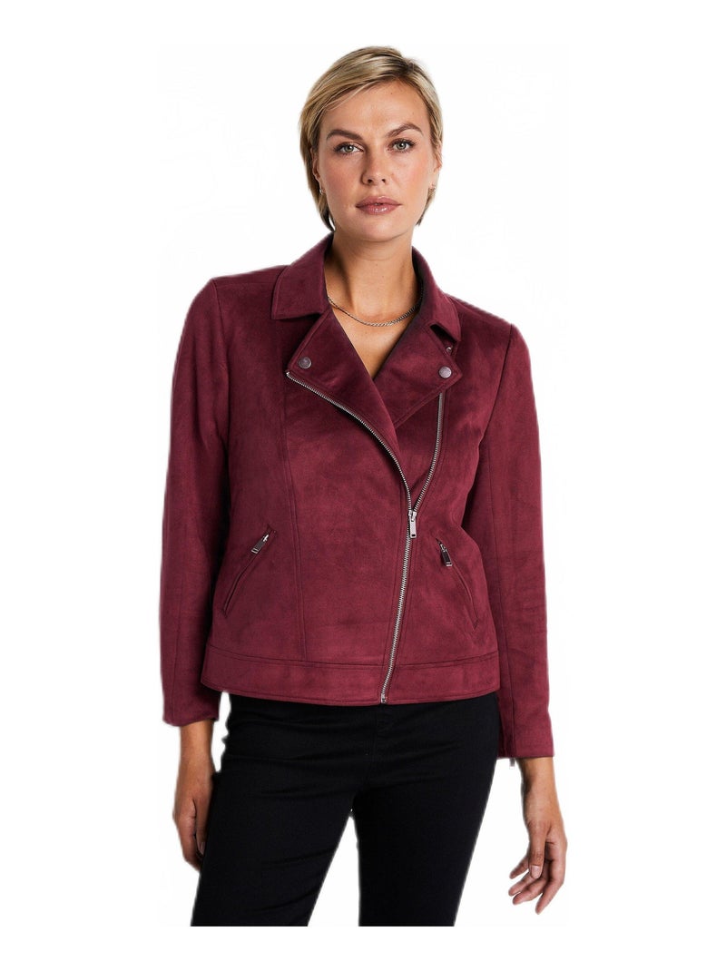 Blouson zippé court tissu suédé Violet - Kiabi