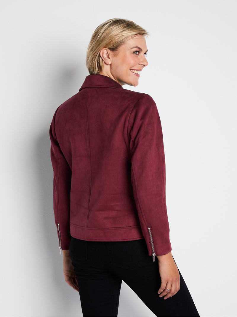 Blouson zippé court tissu suédé Violet - Kiabi