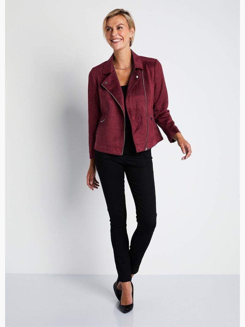 Blouson zippé court tissu suédé Violet - Kiabi