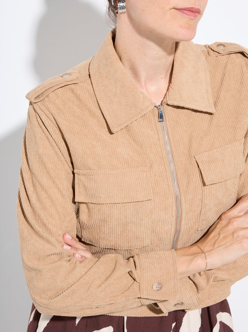 Blouson zippé court velours grosses cotes - AFIBEL Beige - Kiabi