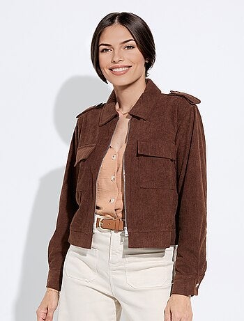 Blouson zippé court velours grosses cotes - AFIBEL