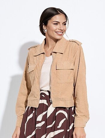 Blouson zippé court velours grosses cotes