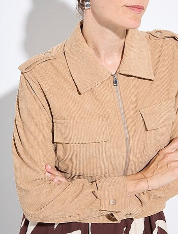 Blouson zippé court velours grosses cotes