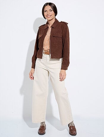 Blouson zippé court velours grosses cotes