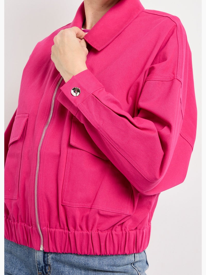 Blouson zippé en toile, taille resserrée - AFIBEL Magenta - Kiabi