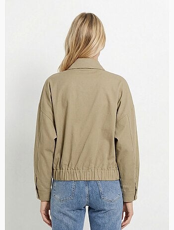 Blouson zippé en toile, taille resserrée