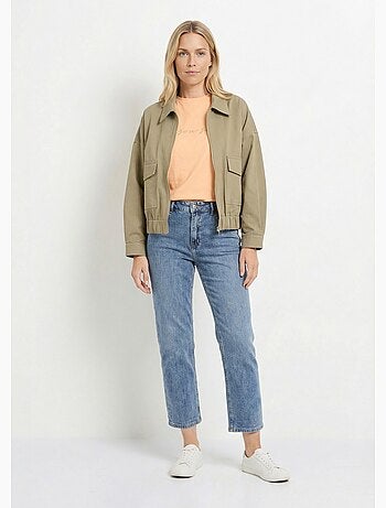 Blouson zippé en toile, taille resserrée