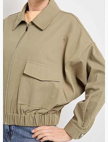 Blouson zippé en toile, taille resserrée