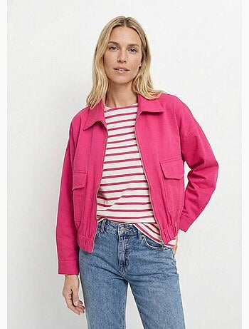 Blouson zippé en toile, taille resserrée