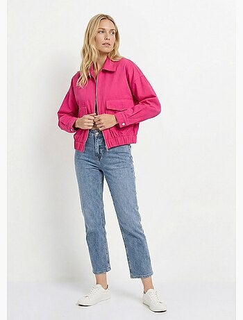 Blouson zippé en toile, taille resserrée