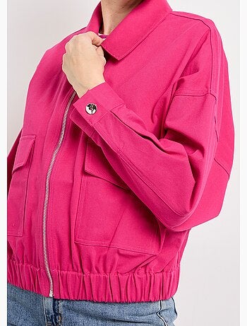 Blouson zippé en toile, taille resserrée