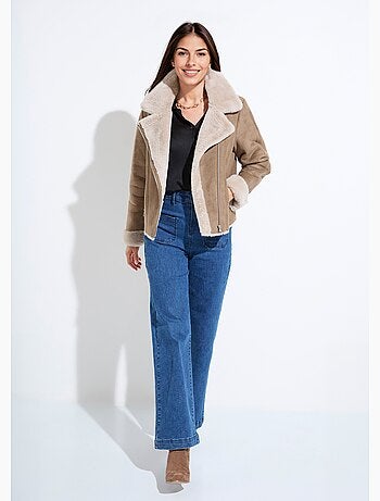 Blouson zippé façon peau lainée - Afibel