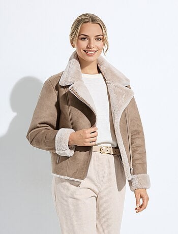 Blouson zippé façon peau lainée
