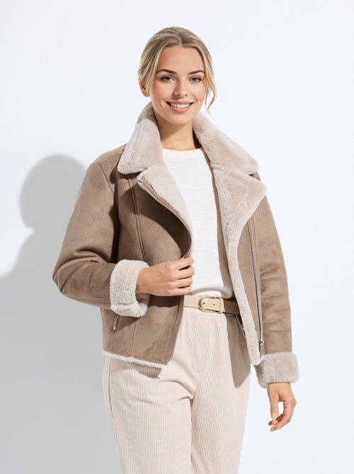 Blouson zippé façon peau lainée - Kiabi