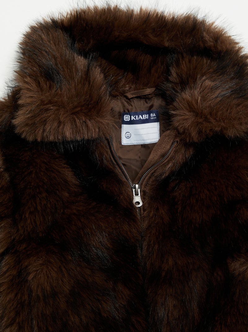 Blouson zippé imitation fourrure Marron - Kiabi