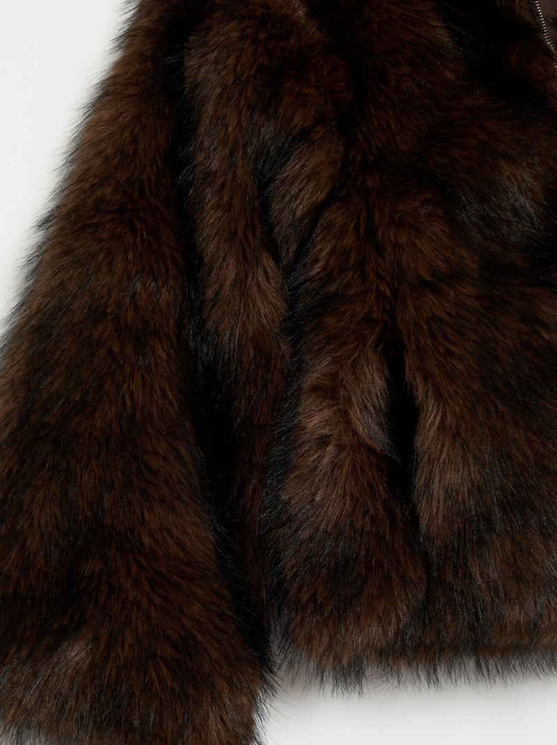 Blouson zippé imitation fourrure Marron - Kiabi