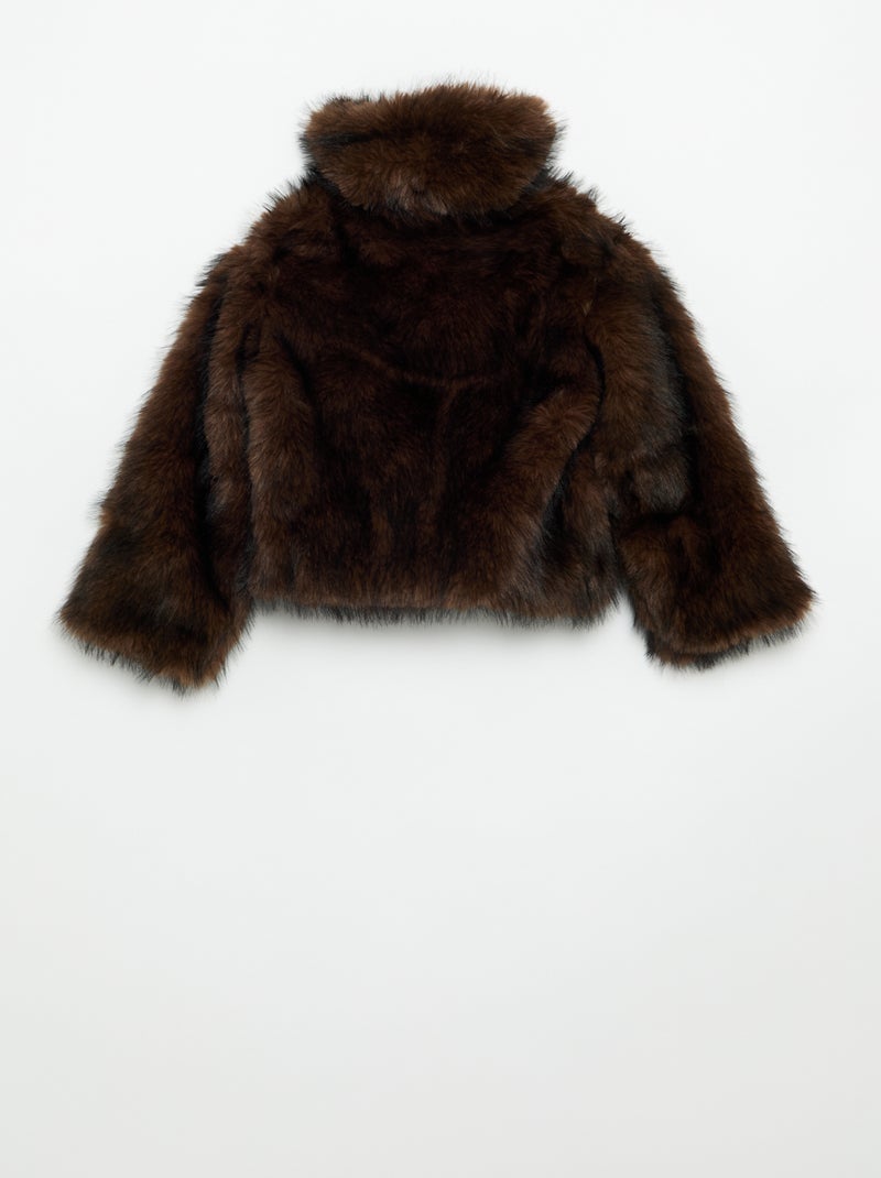 Blouson zippé imitation fourrure Marron - Kiabi