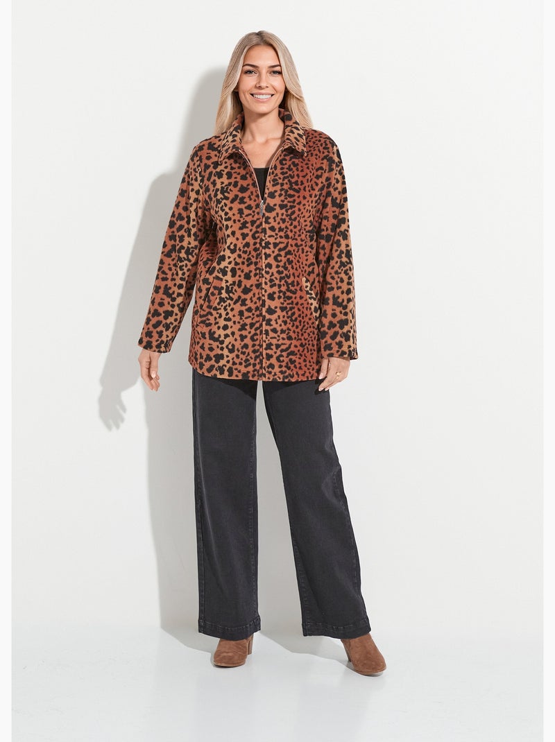 Blouson zippé maille polaire imprimée - Afibel Noir Marron - Kiabi