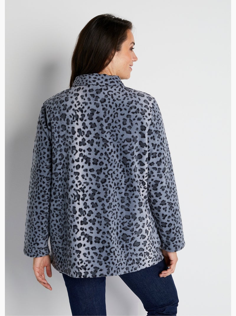 Blouson zippé maille polaire imprimée - Afibel Noir/Argent - Kiabi