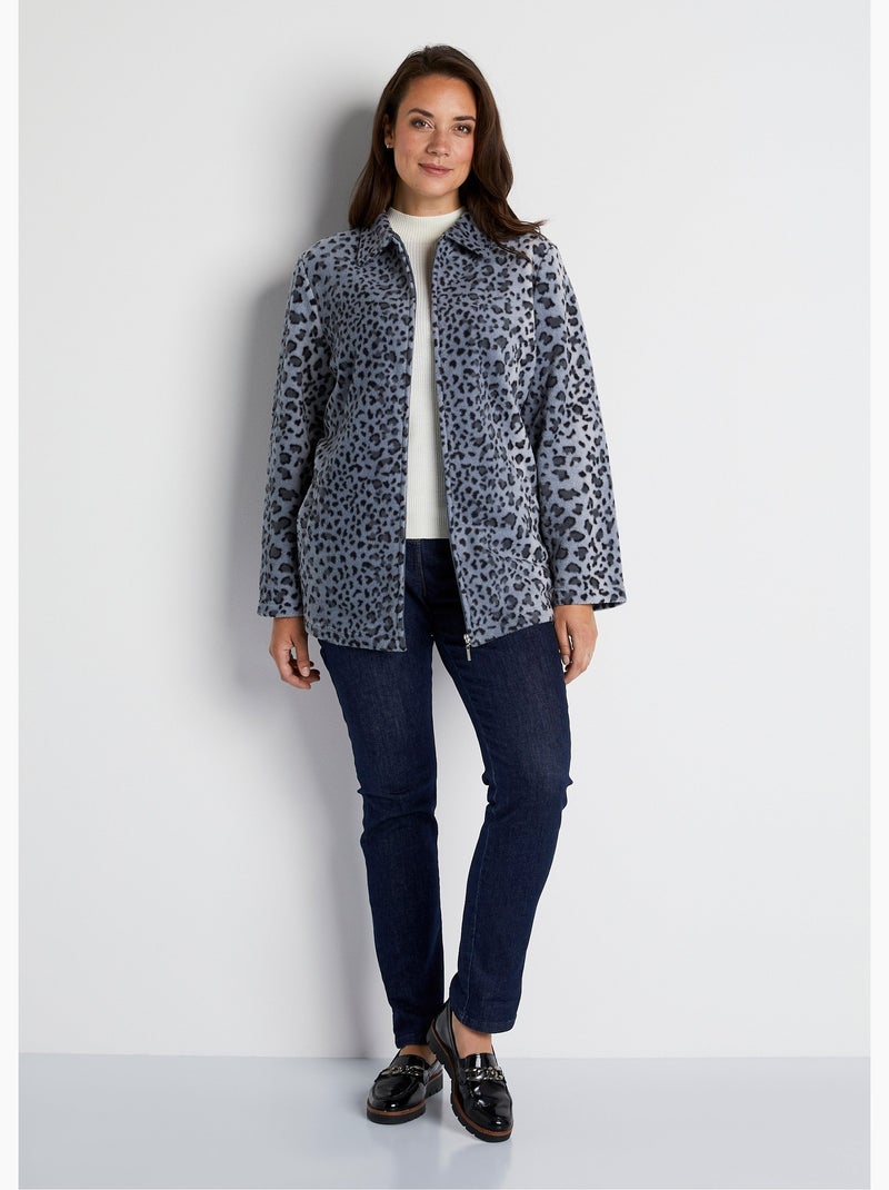 Blouson zippé maille polaire imprimée - Afibel Noir/Argent - Kiabi