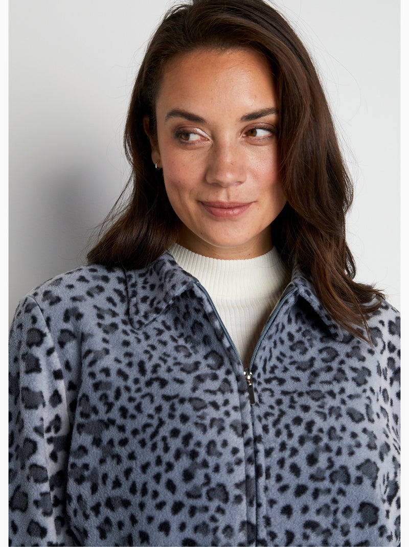 Blouson zippé maille polaire imprimée - Afibel Noir/Argent - Kiabi