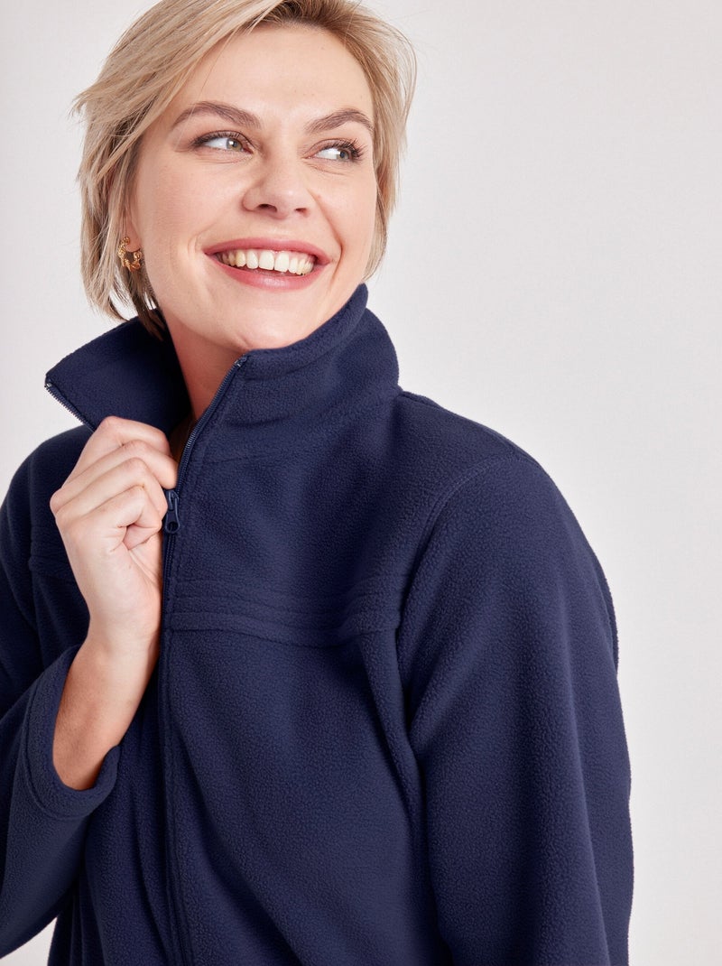 Blouson zippé manches longues polaire Bleu marine - Kiabi