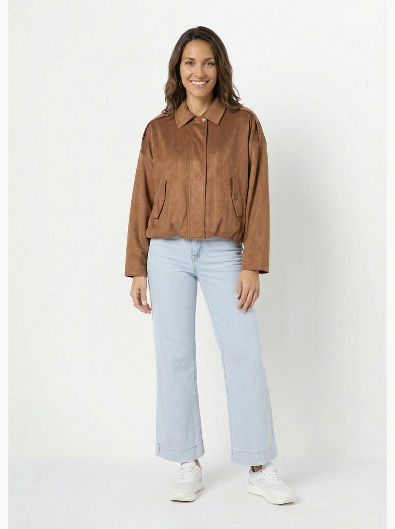 Blouson zippé suédine taille resserrée - AFIBEL Camel - Kiabi
