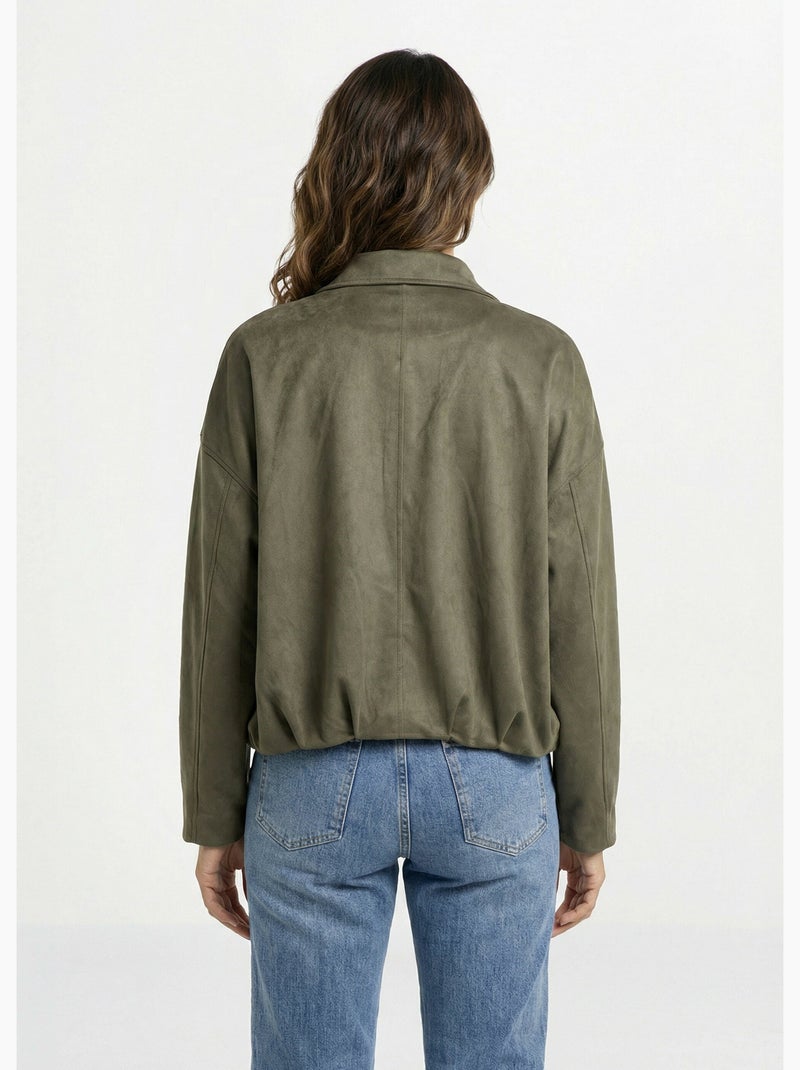Blouson zippé suédine taille resserrée - AFIBEL Kaki - Kiabi