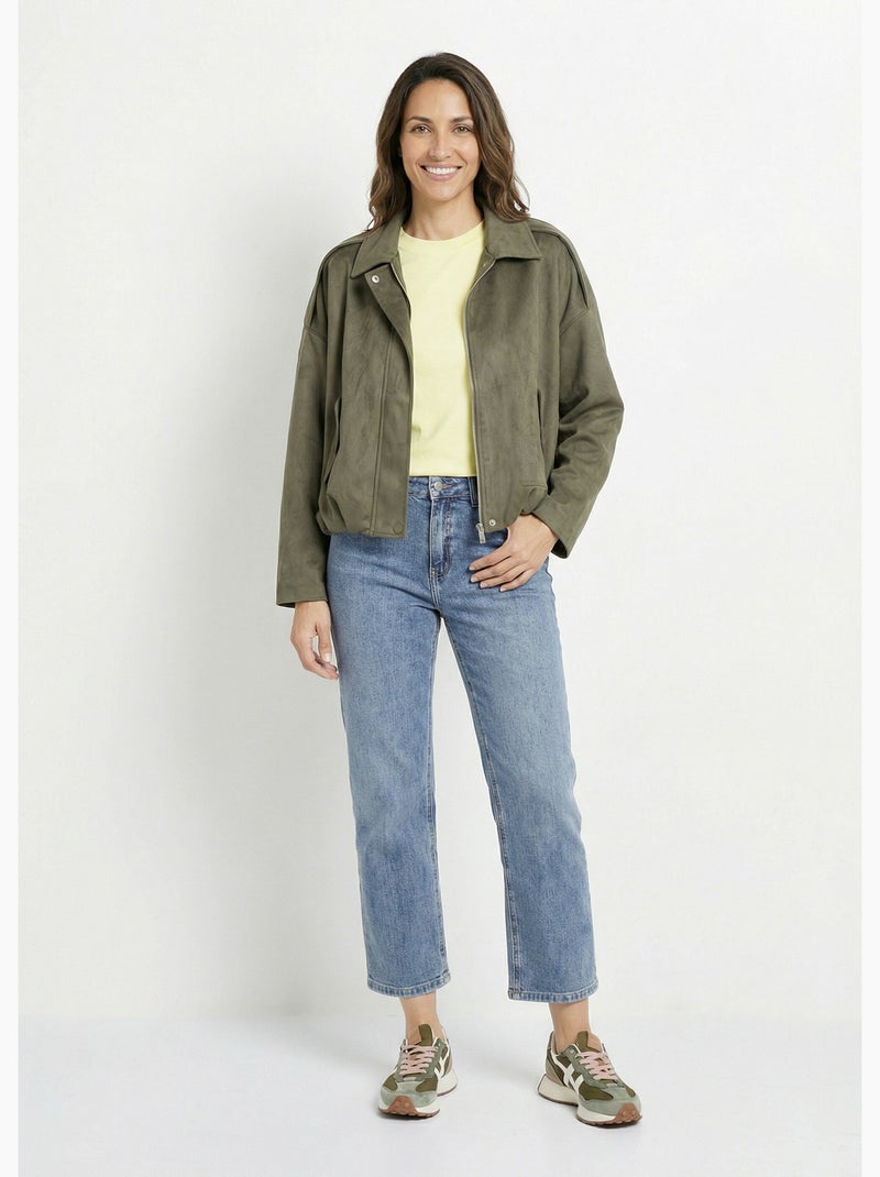Blouson zippé suédine taille resserrée - AFIBEL Kaki - Kiabi