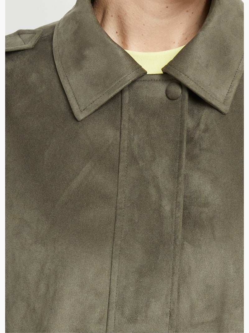 Blouson zippé suédine taille resserrée - AFIBEL Kaki - Kiabi
