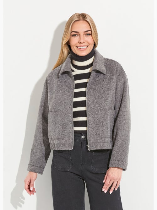 Blouson zippé tissu bouclette uni - Afibel - Kiabi