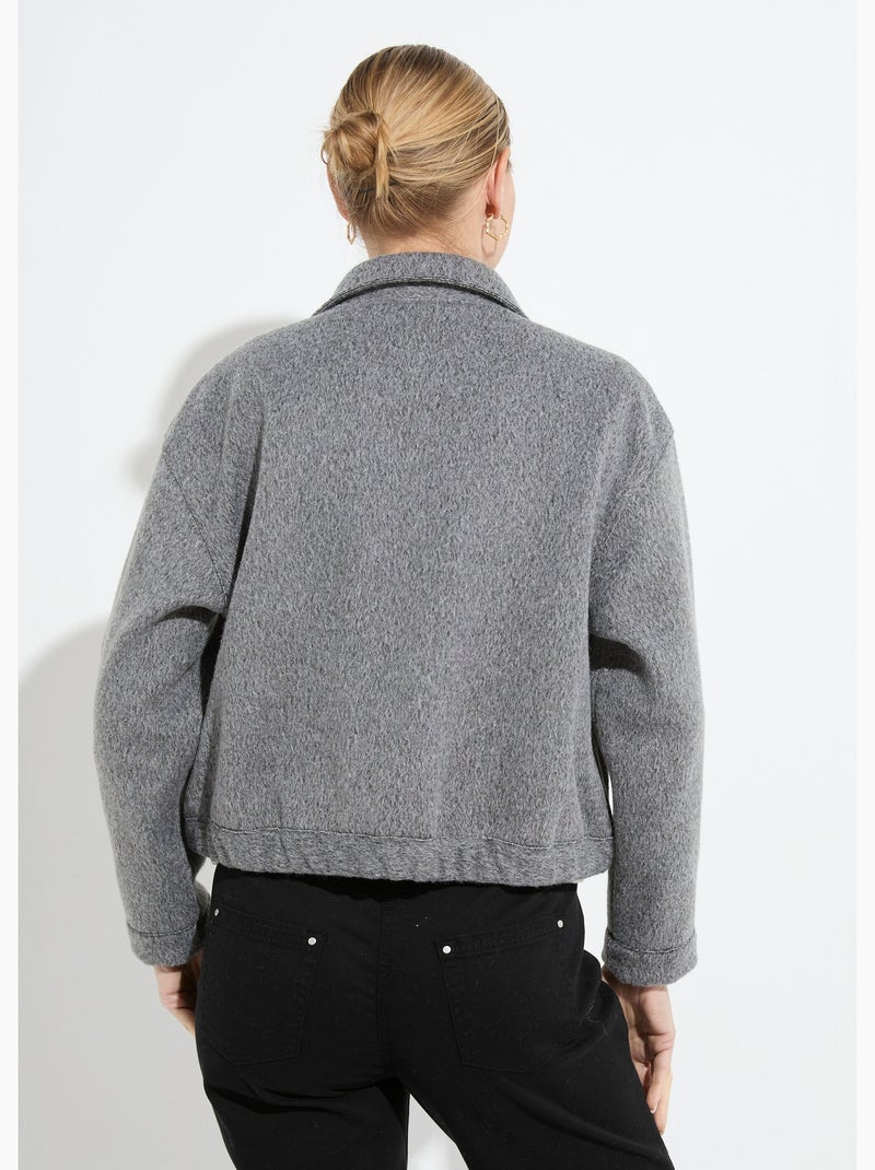 Blouson zippé tissu bouclette uni - Afibel Gris - Kiabi
