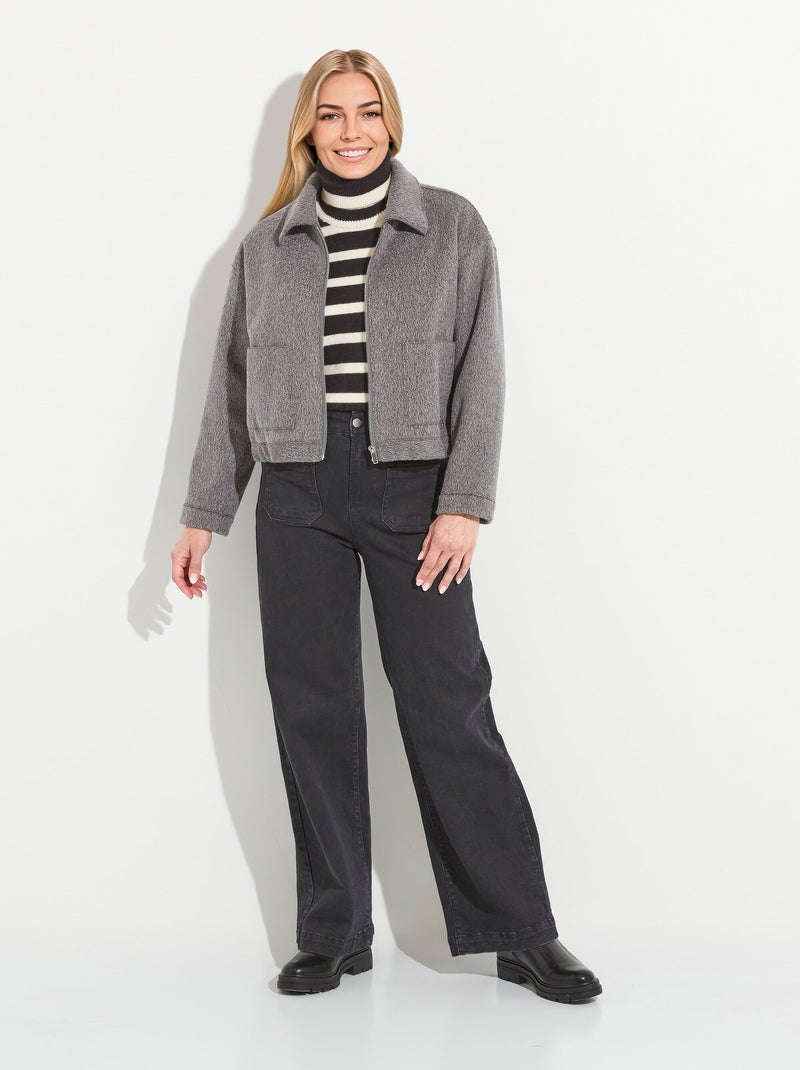 Blouson zippé tissu bouclette uni - Afibel Gris - Kiabi