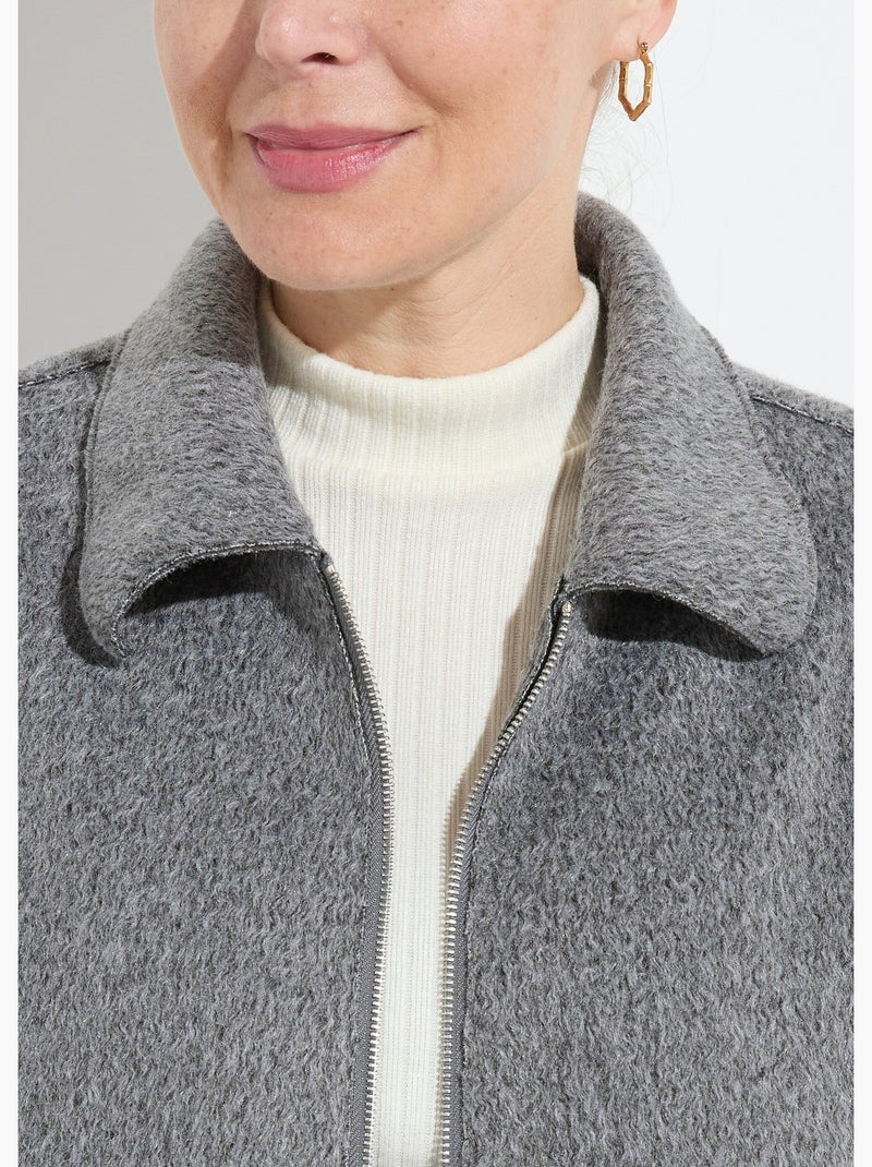 Blouson zippé tissu bouclette uni - Afibel Gris - Kiabi