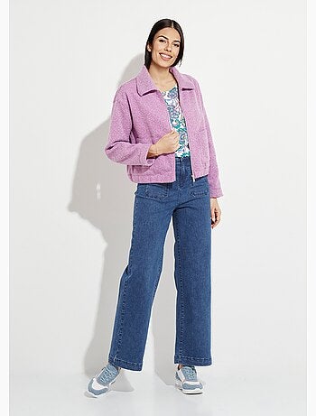 Blouson zippé tissu bouclette uni - Afibel