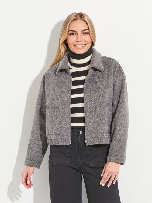 Blouson zippé tissu bouclette uni - Kiabi