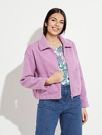 Blouson zippé tissu bouclette uni