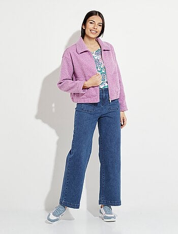 Blouson zippé tissu bouclette uni