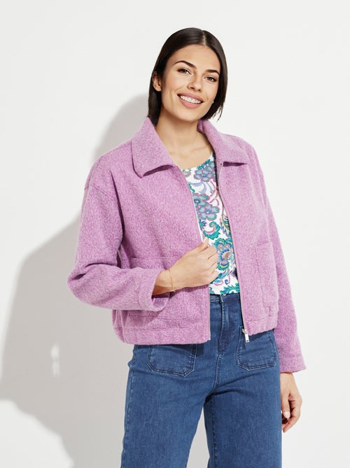 Blouson zippé tissu bouclette uni - Kiabi