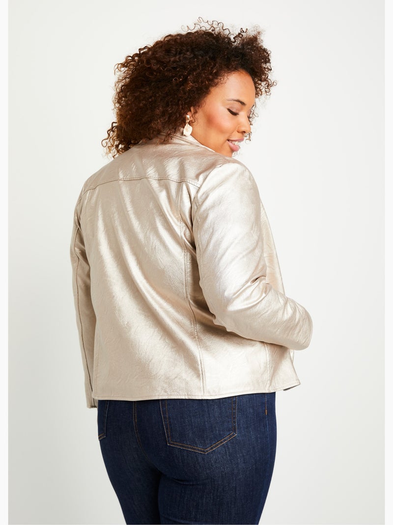 Blouson zippé tissu enduit brillant - AFIBEL Beige Métal - Kiabi