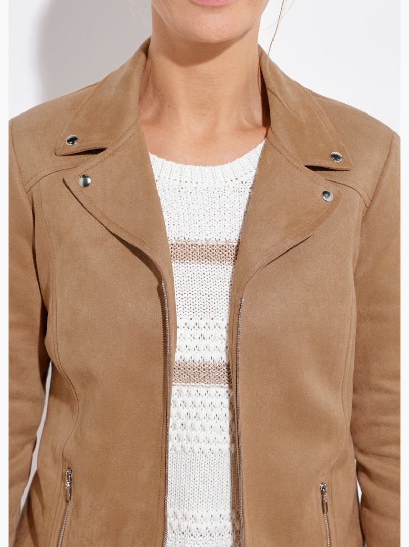 Blouson zippé tissu suédé velouté - Afibel Camel - Kiabi