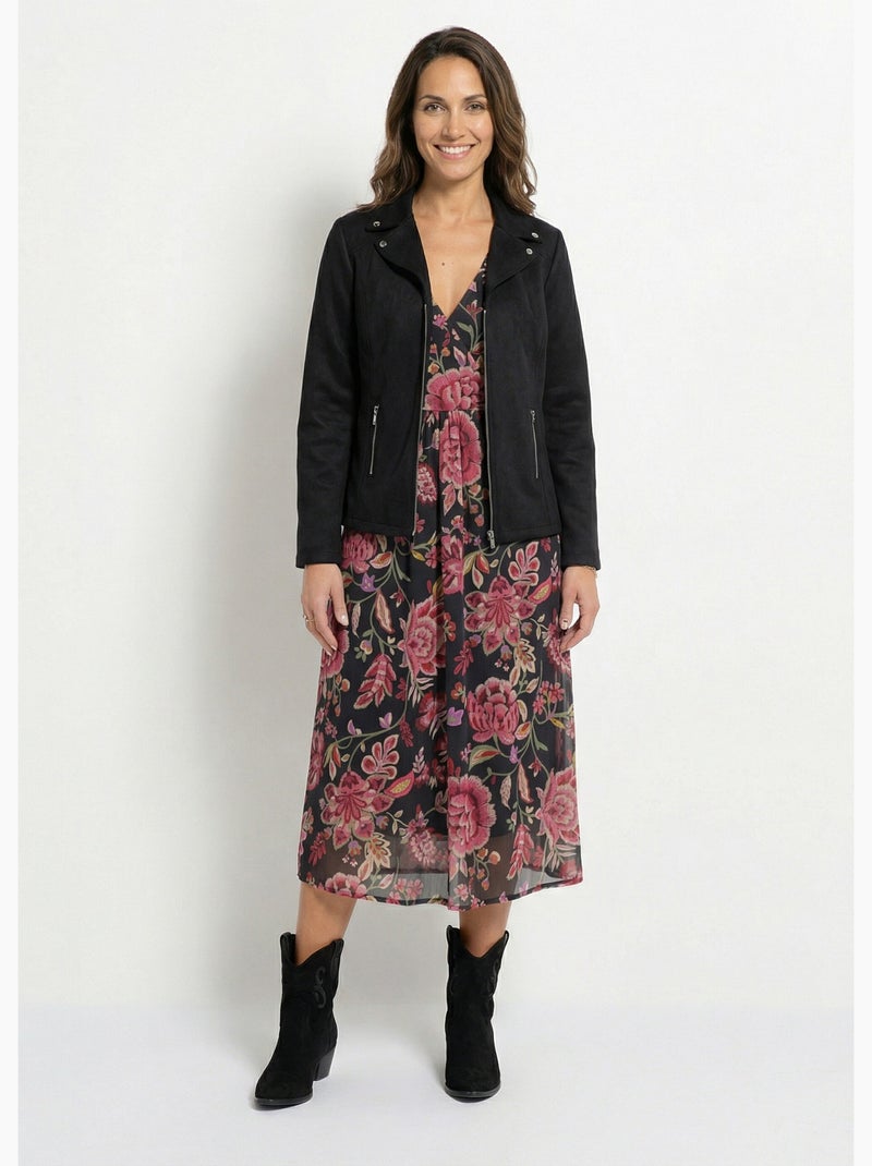 Blouson zippé tissu suédé velouté - Afibel Noir - Kiabi