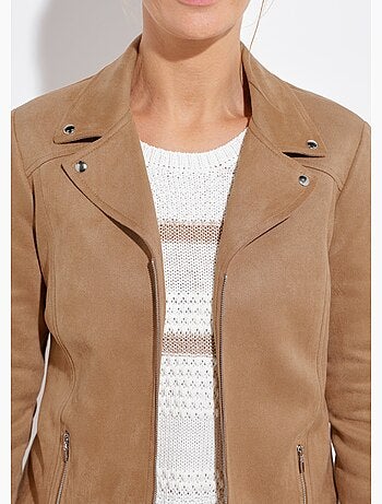 Blouson zippé tissu suédé velouté