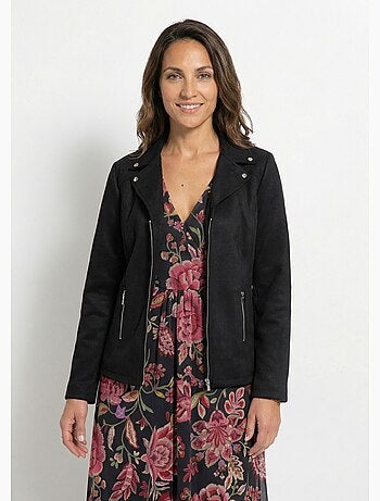 Blouson zippé tissu suédé velouté