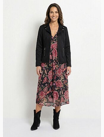 Blouson zippé tissu suédé velouté