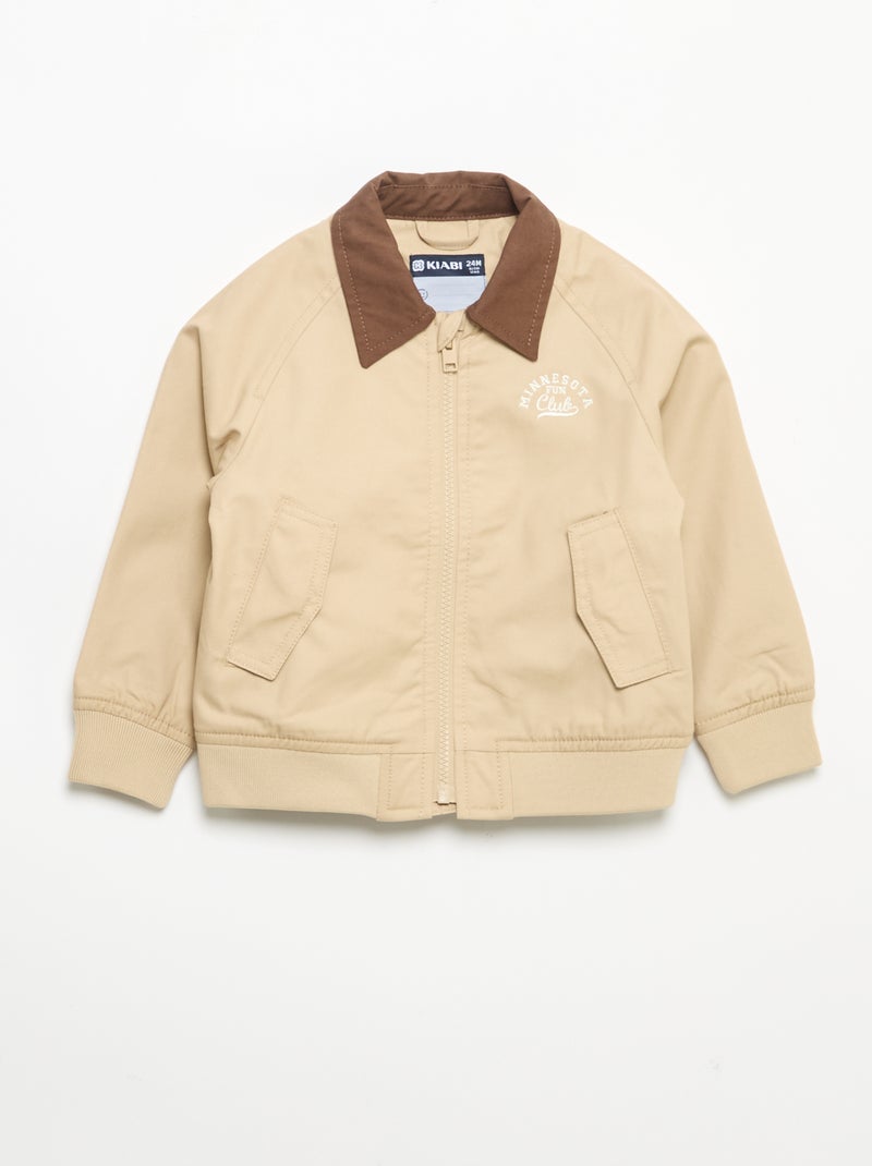 Blouson zippée avec col contrastant Beige - Kiabi