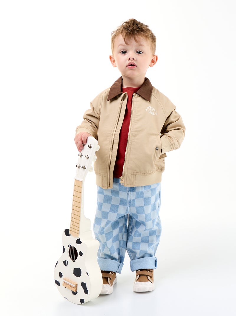 Blouson zippée avec col contrastant Beige - Kiabi