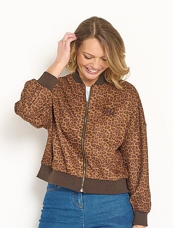 Blouson zippée type teddy motif léopard