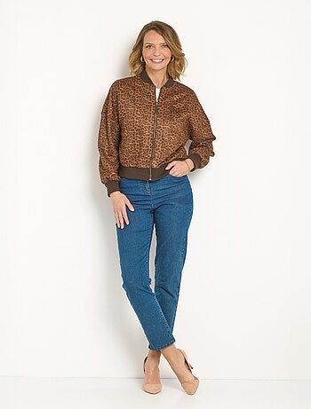 Blouson zippée type teddy motif léopard
