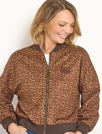 Blouson zippée type teddy motif léopard